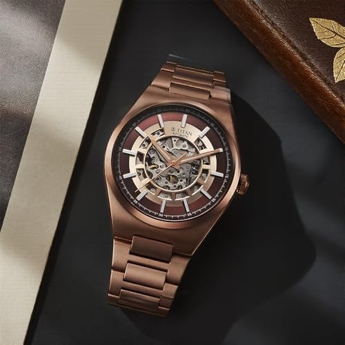 Titan Nexus Skeletal Automatic Analog with Brown Dial Brown Stainless Steel Strap Watch for Men - 90221QM01