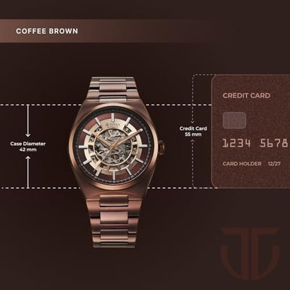 Titan Nexus Skeletal Automatic Analog with Brown Dial Brown Stainless Steel Strap Watch for Men - 90221QM01