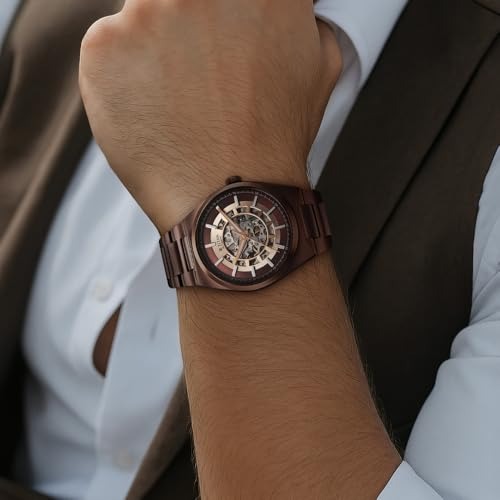 Titan Nexus Skeletal Automatic Analog with Brown Dial Brown Stainless Steel Strap Watch for Men - 90221QM01